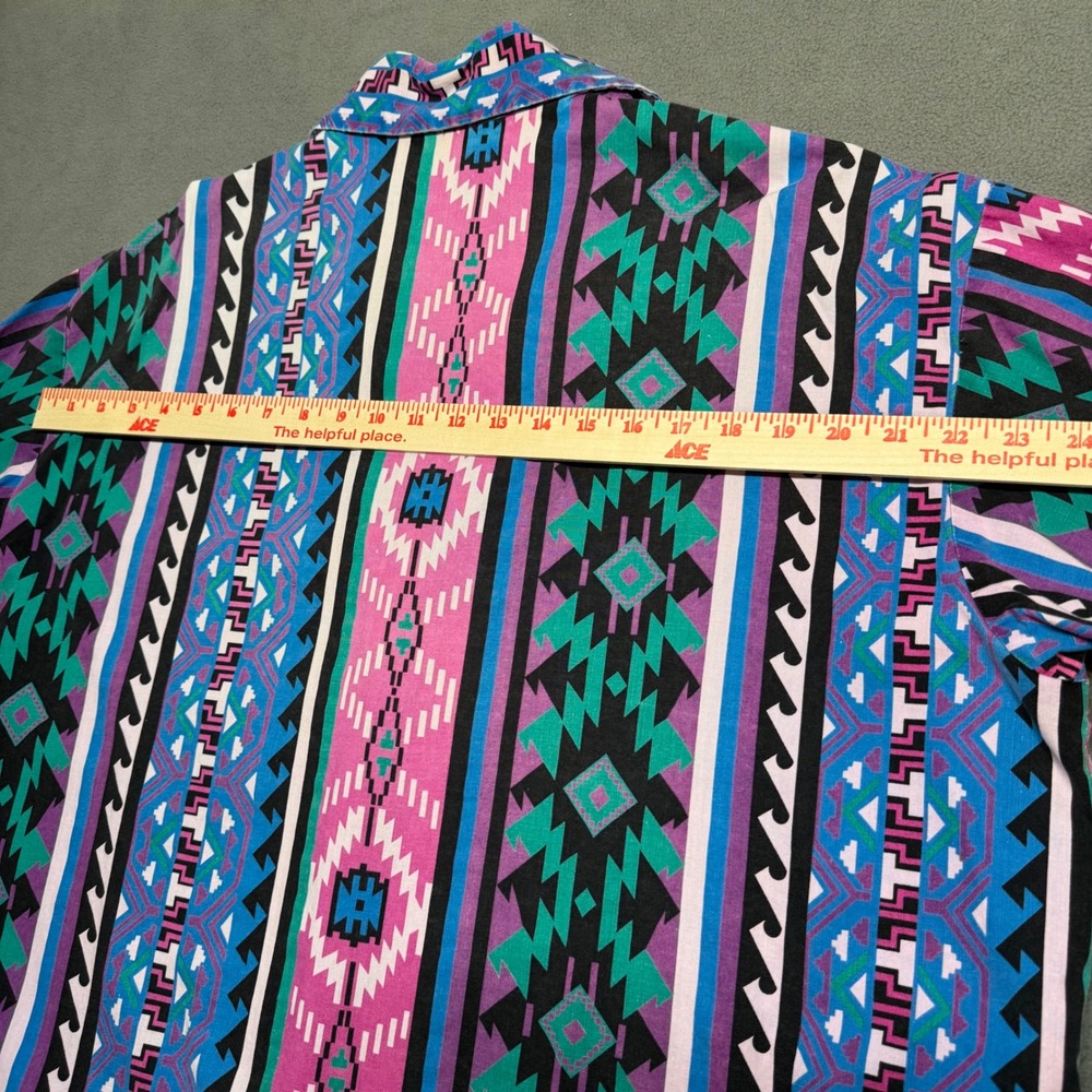 Vtg Handmade Button Up Shirt 90s Aztec Southwestern Pattern Multi-Color Retro - Picture 13 of 14